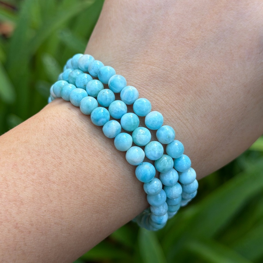 6.5mm stretchable‎ dainty Larimar bracelet 0593